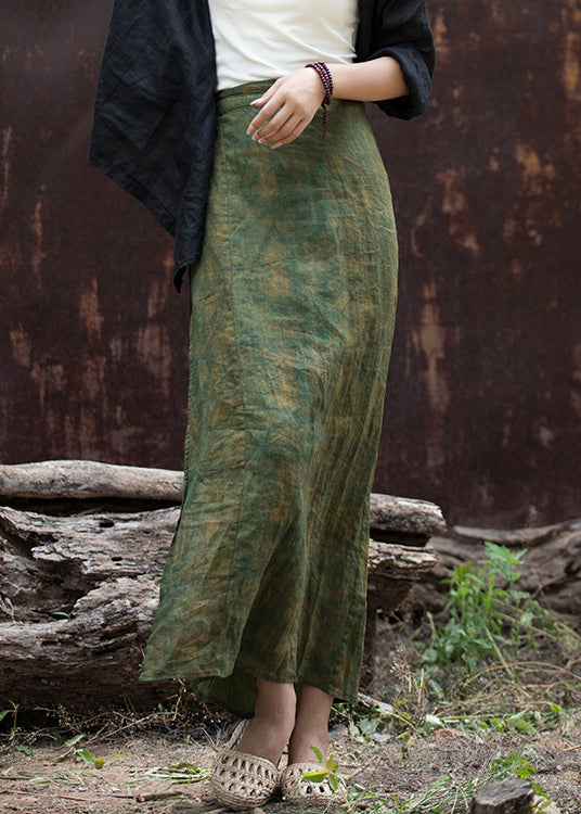 Art Green Button Lace Up Print Linen Skirts Summer QE018 MZF-SKTS240927