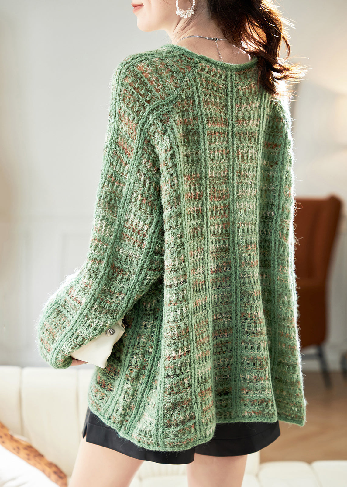 Art Cotton Sweaters Batwing Hollow Cozy Sleeve Out Green Knit FashionChic