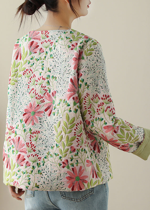 Art Green Embroidered Button Cotton Coats Fall QG034 OM-CTS241016