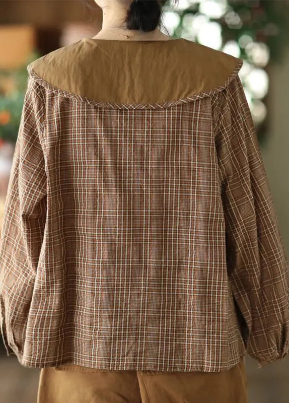 Embroidered Spring Cotton Green Blouses Art Plaid FashionChic