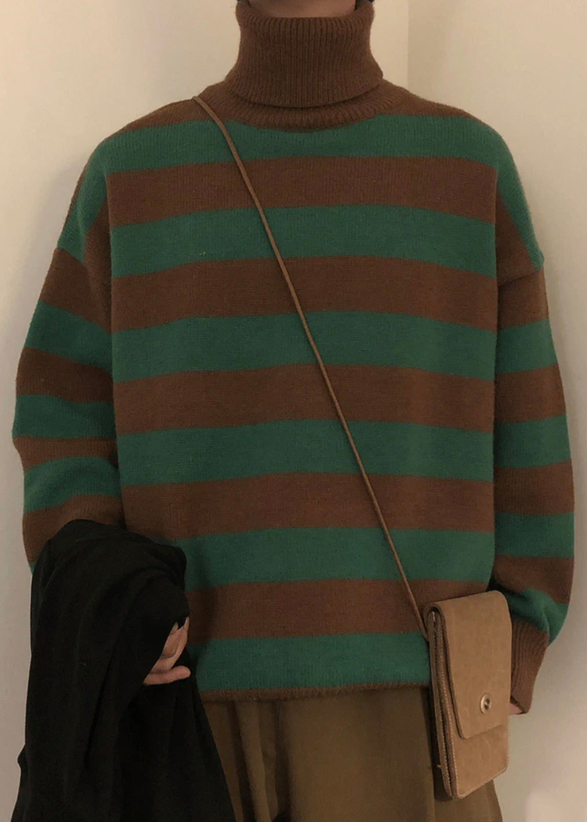 Art Green Striped Turtleneck Knit Men Sweaters Winter RJ051 ABC1