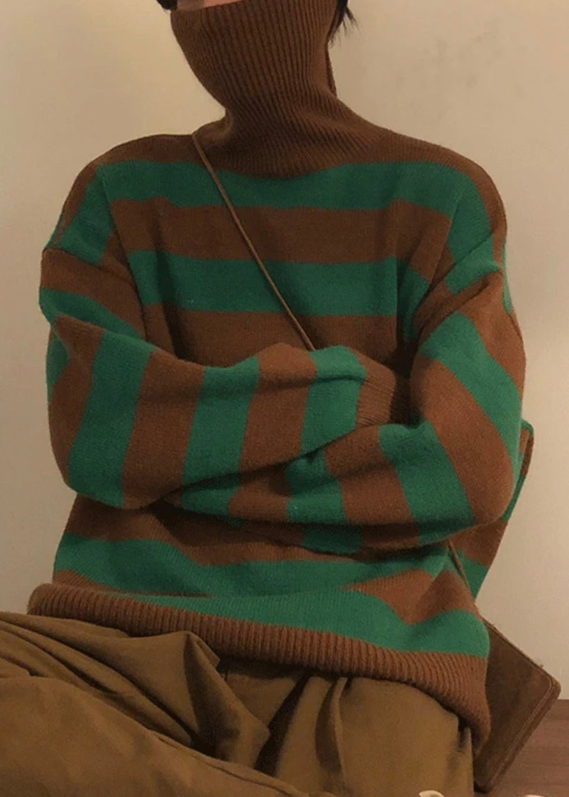 Art Green Striped Turtleneck Knit Men Sweaters Winter RJ051 ABC1