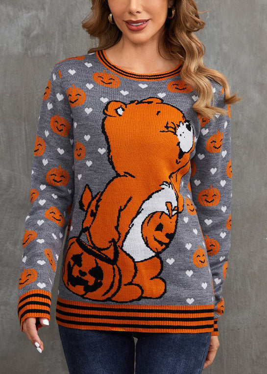 Art Grey O Neck Animal Cozy Knit Sweater Fall AE1014 OM-HW240901
