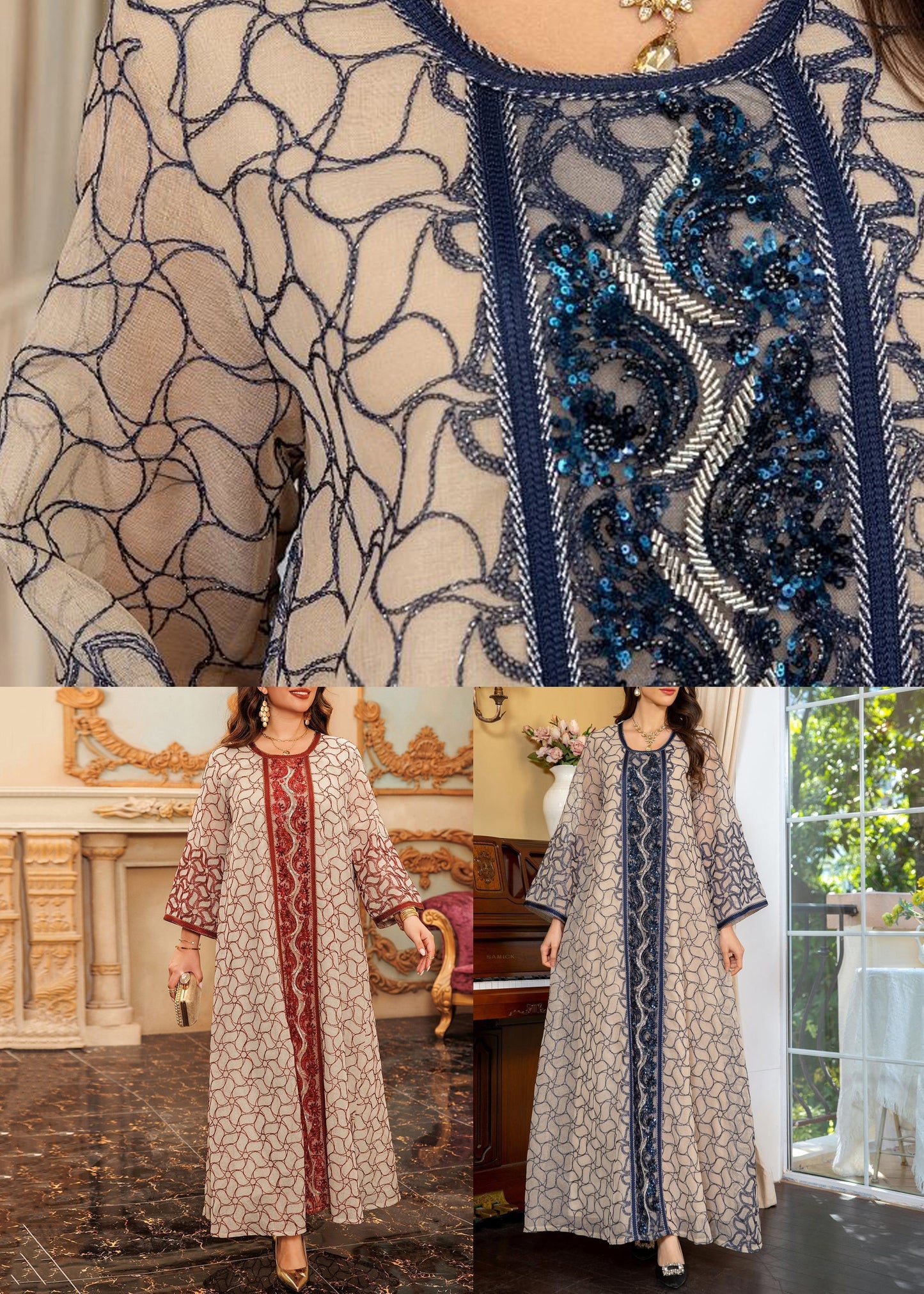 Art Grey O Neck Sequins Patchwork Tulle Long Dress Fall WO048 OM-ZS241108
