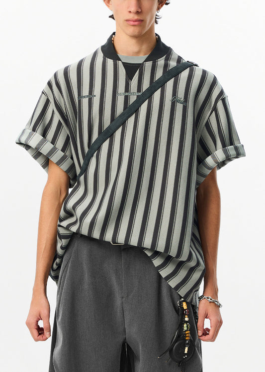 Letter Cotton Shirt Grey Summer Striped Men Art T FashionChic