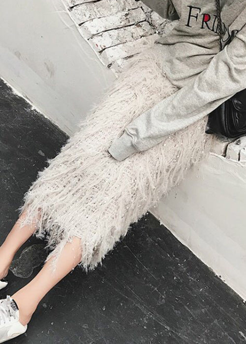 Art Grey Tasseled Hollow Out Knit Skirt Fall WY031 OM-OL241106