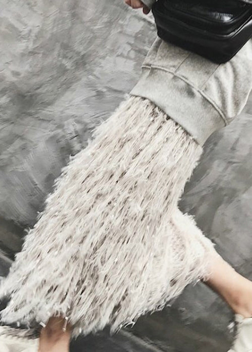 Art Grey Tasseled Hollow Out Knit Skirt Fall WY031 OM-OL241106