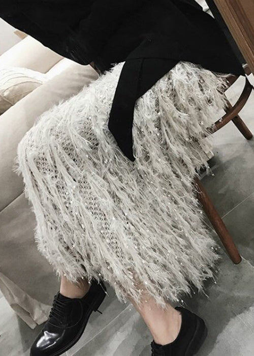 Art Grey Tasseled Hollow Out Knit Skirt Fall WY031 OM-OL241106