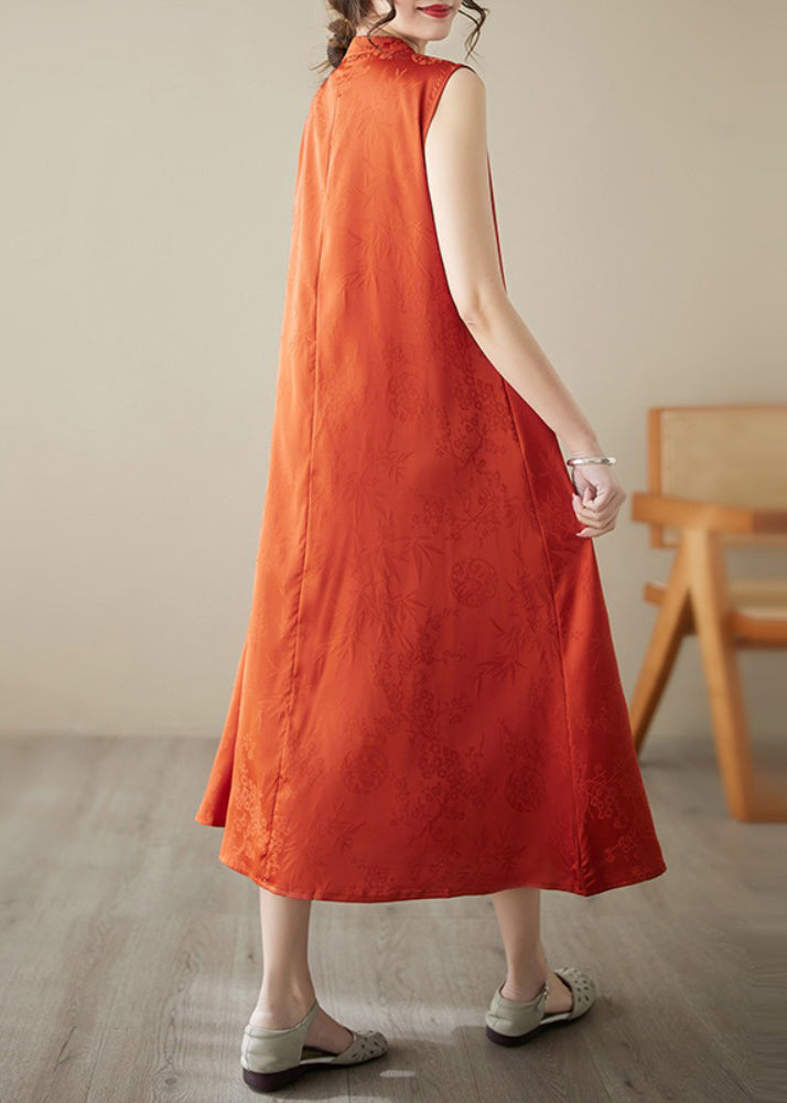 Art Orange Tasseled Jacquard Silk Dress Sleeveless TM038 ABC