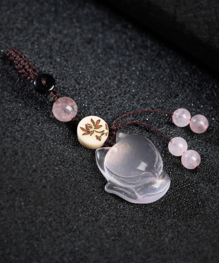 Art Pink Crystal fox Phone Chains QU028 JEW-PEN241007