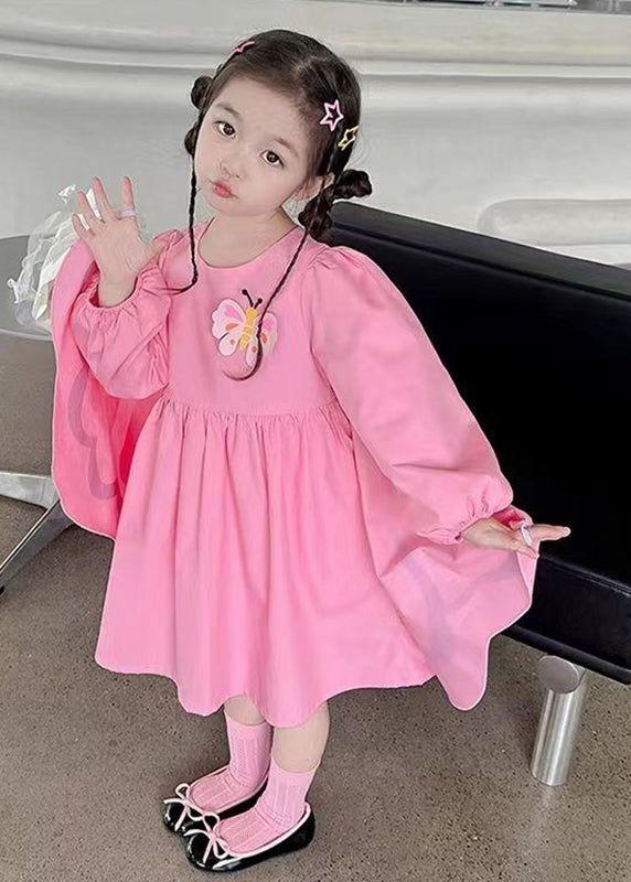 Art Pink Wrinkled Patchwork Girls Holiday Dress Long Sleeve SS1036 MM-RCTZ-FDL240601