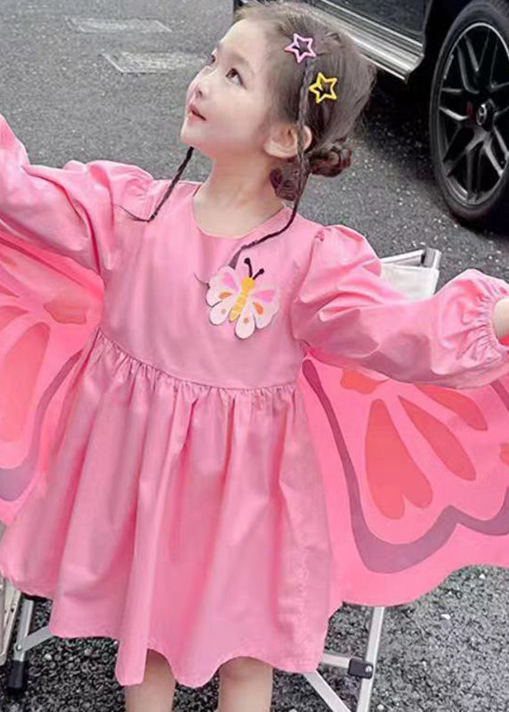 Art Pink Wrinkled Patchwork Girls Holiday Dress Long Sleeve SS1036 MM-RCTZ-FDL240601