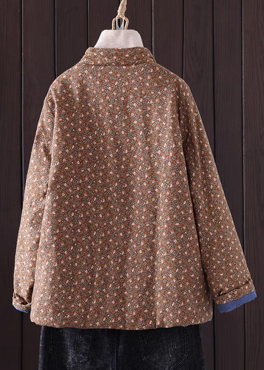 Art Red Print Button Pockets Thick Coat Winter QG036 OM-DJK241016