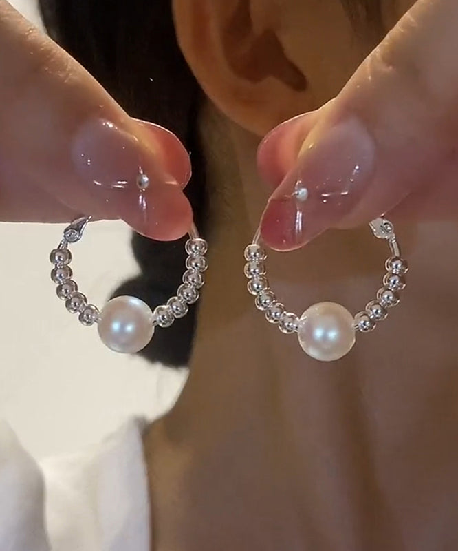 Pearl Earrings Broken Copper Hoop Art Silk Silver FashionChic