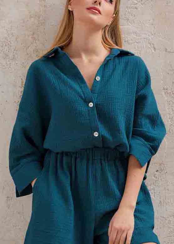 Solid Color Shorts Set Shirts Oversized Two And Pieces Art Cotton FashionChic