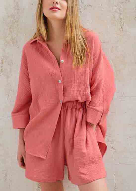Solid Color Shorts Set Shirts Oversized Two And Pieces Art Cotton FashionChic