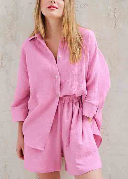 Solid Color Shorts Set Shirts Oversized Two And Pieces Art Cotton FashionChic