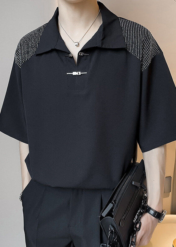 Summer Ice Button Polo Patchwork Art White Shirts Silk FashionChic