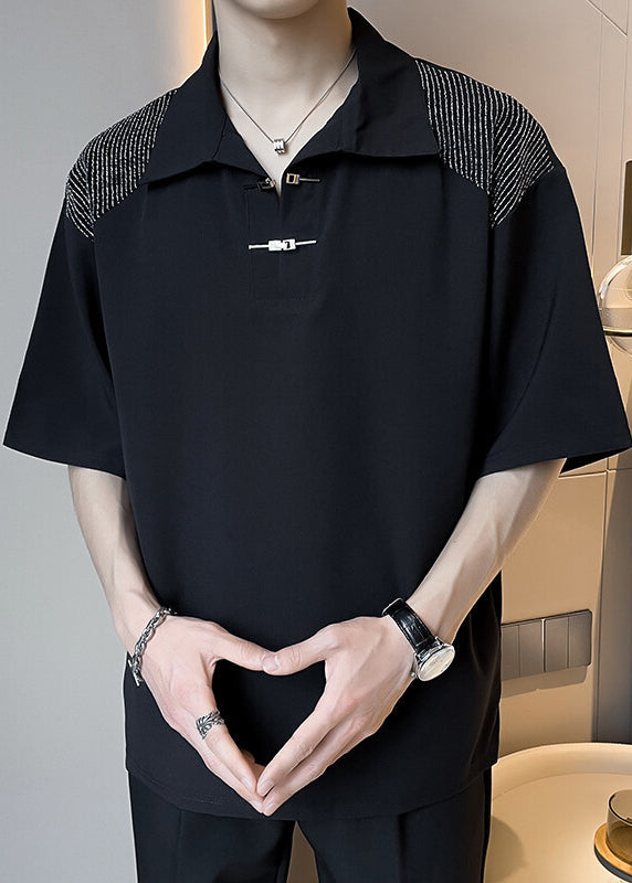 Summer Ice Button Polo Patchwork Art White Shirts Silk FashionChic