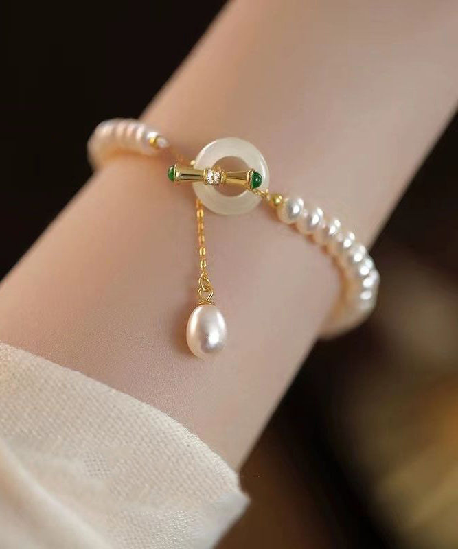 Art White Sterling Silver Pearl Tassel Charm Bracelet YI025 ABC
