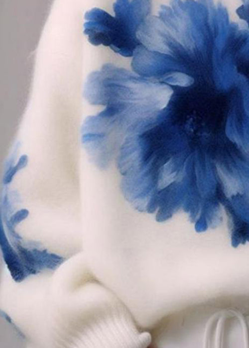 Art White Turtleneck Print Wool Knit Sweaters Winter WK023 OM-SW241119