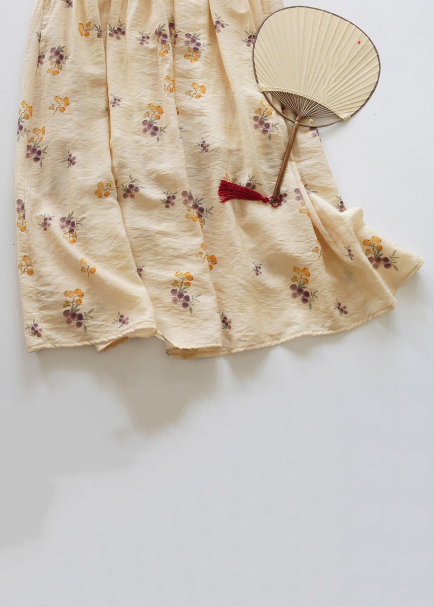 Art Yellow Print Elastic Waist Cotton Skirt Summer JH052 MMDM-SKTS240717