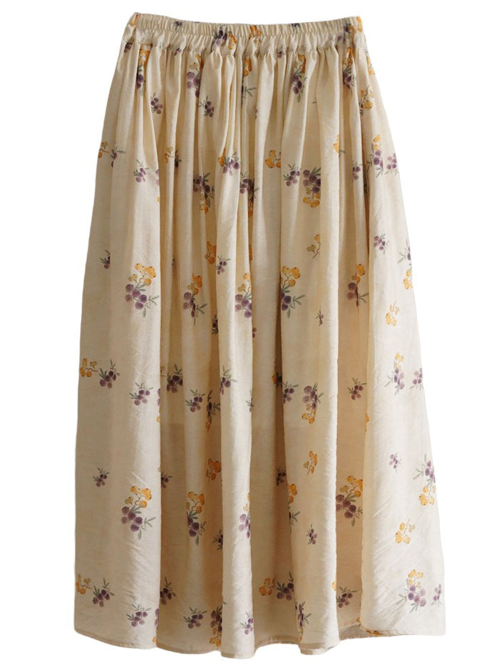 Art Yellow Print Elastic Waist Cotton Skirt Summer JH052 MMDM-SKTS240717