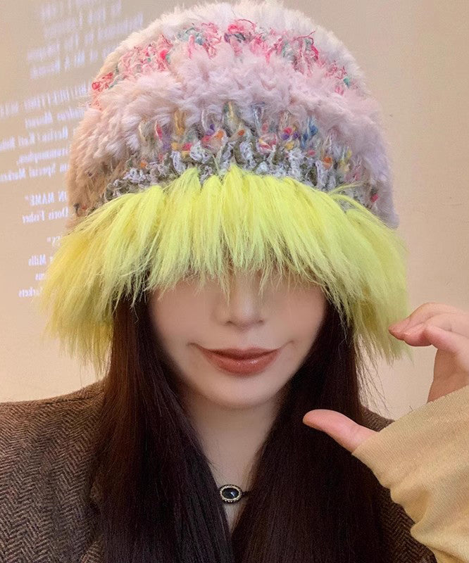 Autumn And Winter Korean Handmade Edition Yellow Knit Bucket Hat WI015 hat-HAT241105