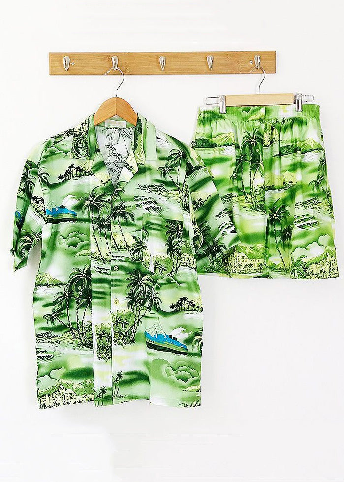Beach Blue Button Print Shirt And Shorts Cotton Mens Two Piece Set Short Sleeve HG052 Men-Silk-MENTS240725