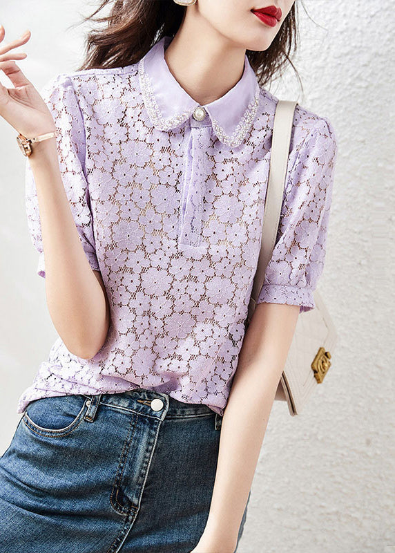 Beautiful Apricot Peter Pan Collar Lace T Shirt Summer WW023 OL-STP240812