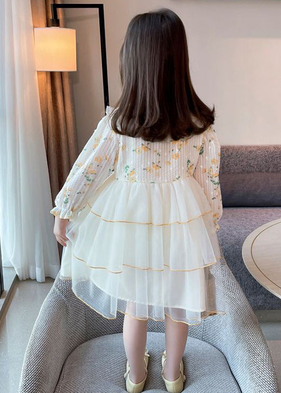 Beautiful Apricot Peter Pan Collar Patchwork Tulle Girls Long Dresses Long Sleeve SS1040 MM-RCTZ-FDL240601