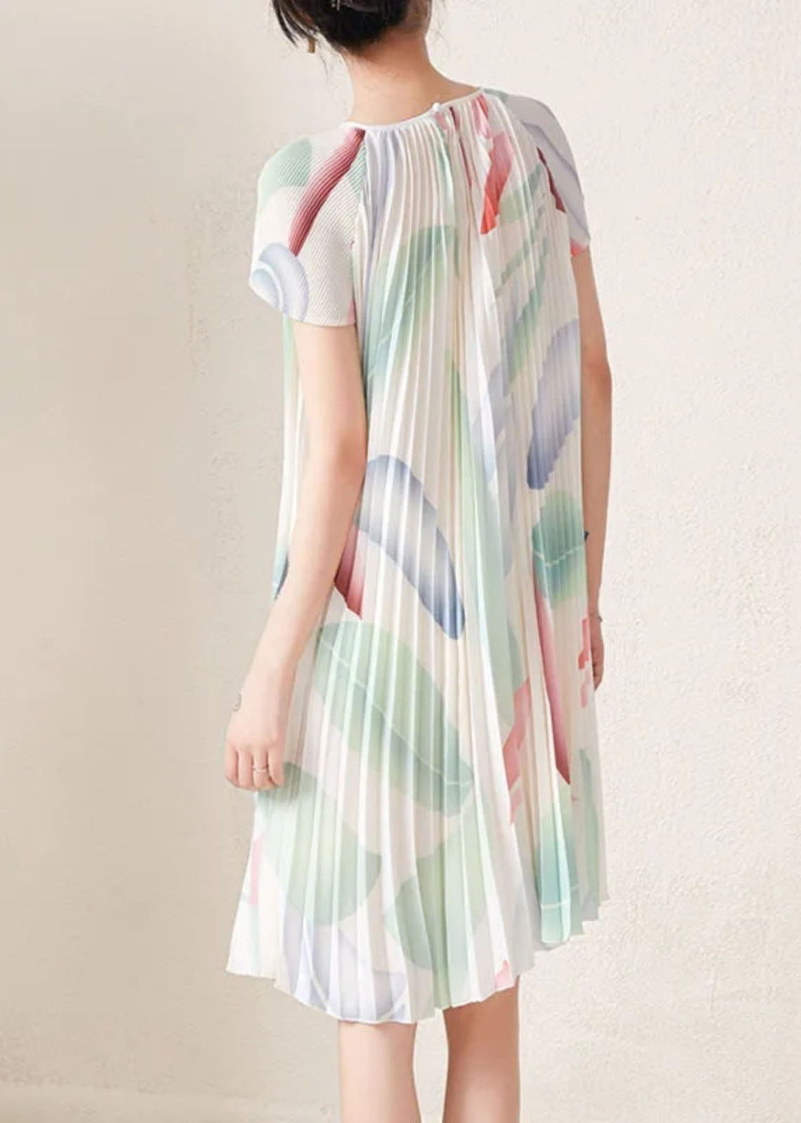 Beautiful Apricot Print Wrinkled Party Mid Dress Short Sleeve VB1057 Ada Fashion