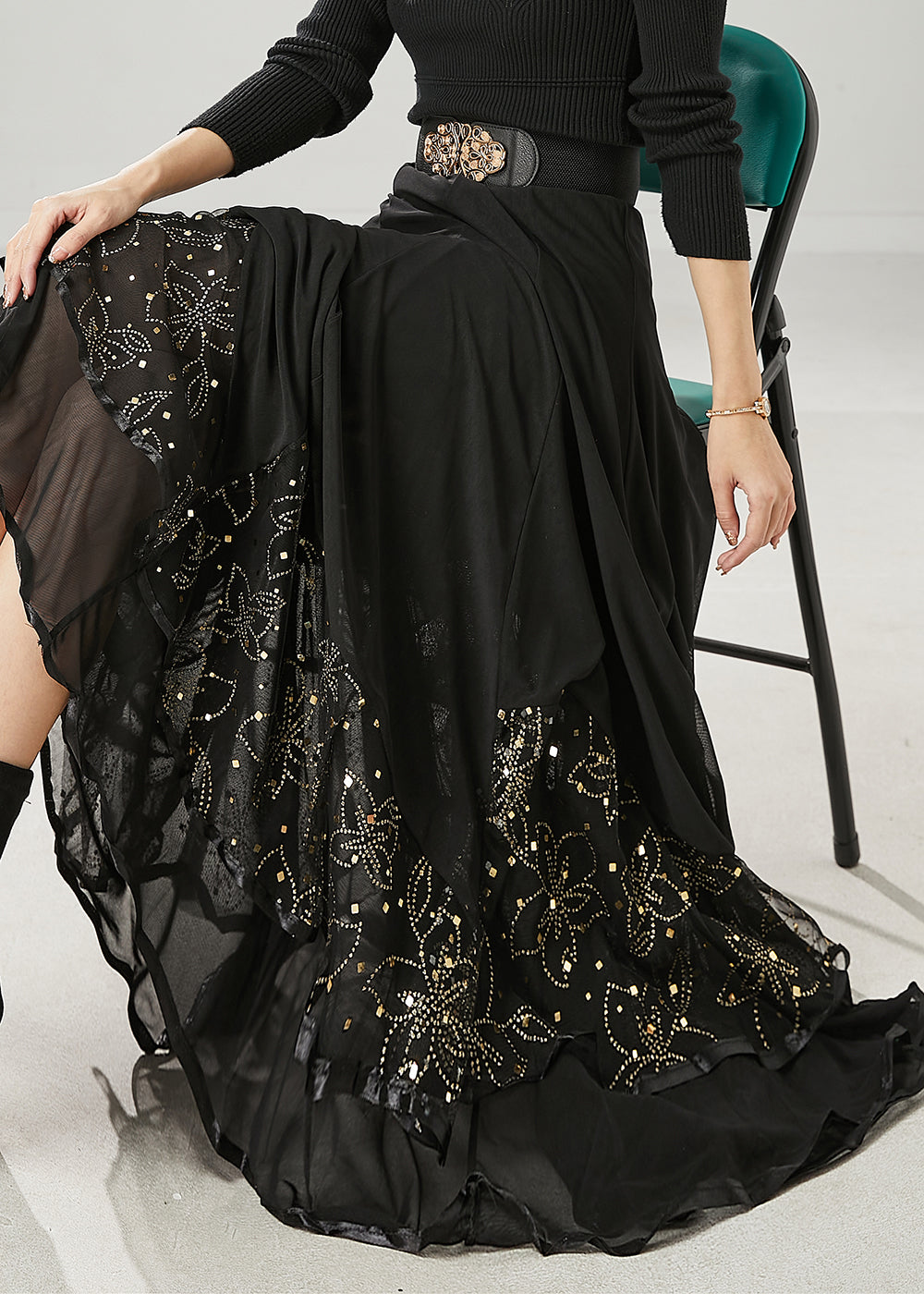 Beautiful Black Exra Large Hem Chiffon Dance Skirts Spring YU1010 Ada Fashion