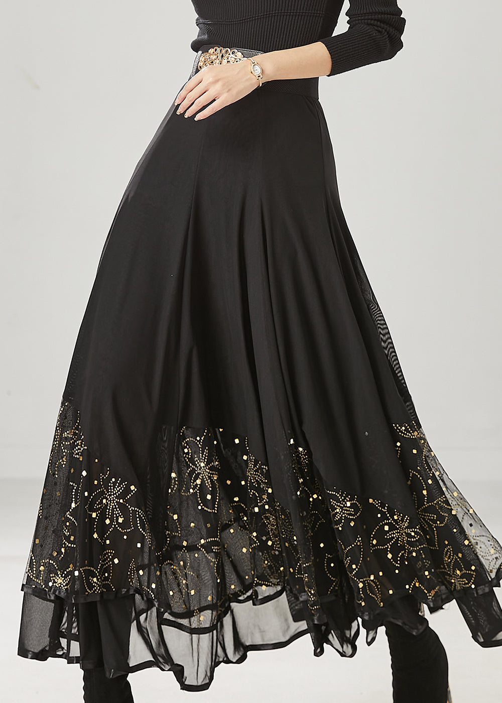 Beautiful Black Exra Large Hem Chiffon Dance Skirts Spring YU1010 Ada Fashion