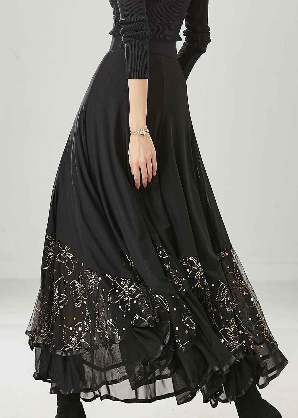 Beautiful Black Exra Large Hem Chiffon Dance Skirts Spring YU1010 Ada Fashion