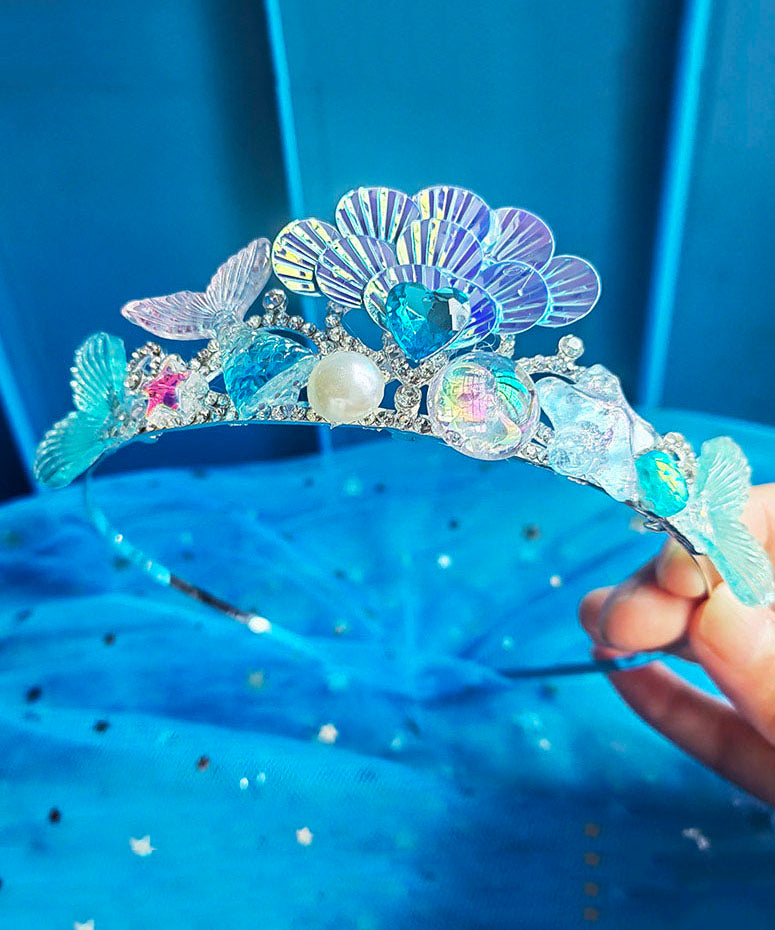 Beautiful Blue Alloy Crystal Zircon Pearl Shell Kids Crown IU034 TZ-FQ-HAI240802