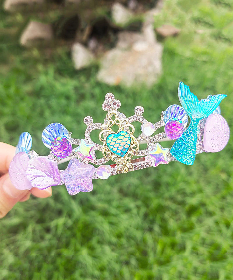 Beautiful Blue Alloy Crystal Zircon Pearl Shell Kids Crown IU034 TZ-FQ-HAI240802