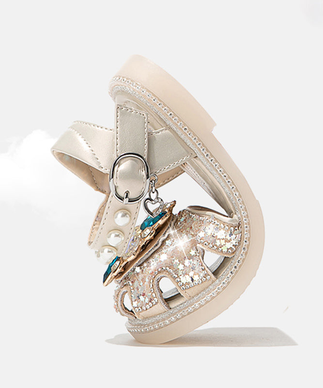 Blue Hollow Buckle Beautiful Girls Crystal Sandals Strap Out Flat FashionChic