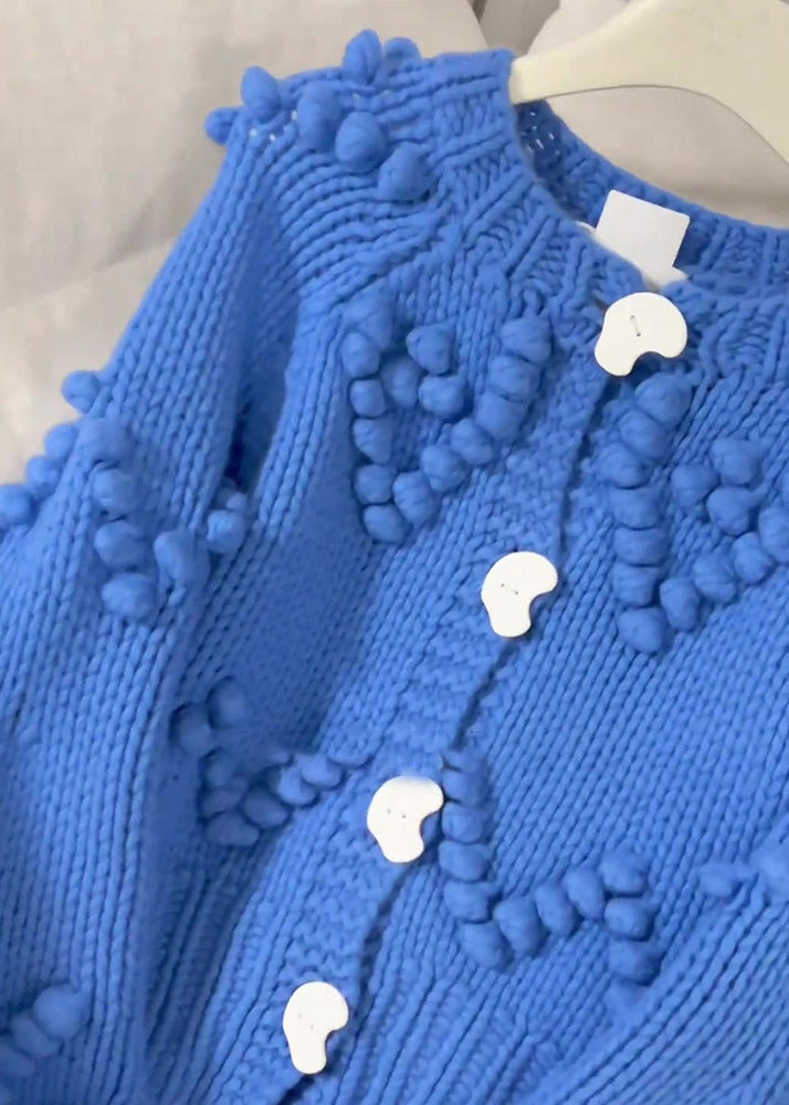 Beautiful Blue O-Neck Button Cotton Knit Cardigan Fall RK012 ABC