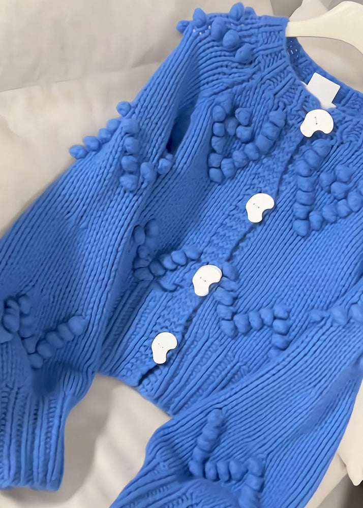 Beautiful Blue O-Neck Button Cotton Knit Cardigan Fall RK012 ABC