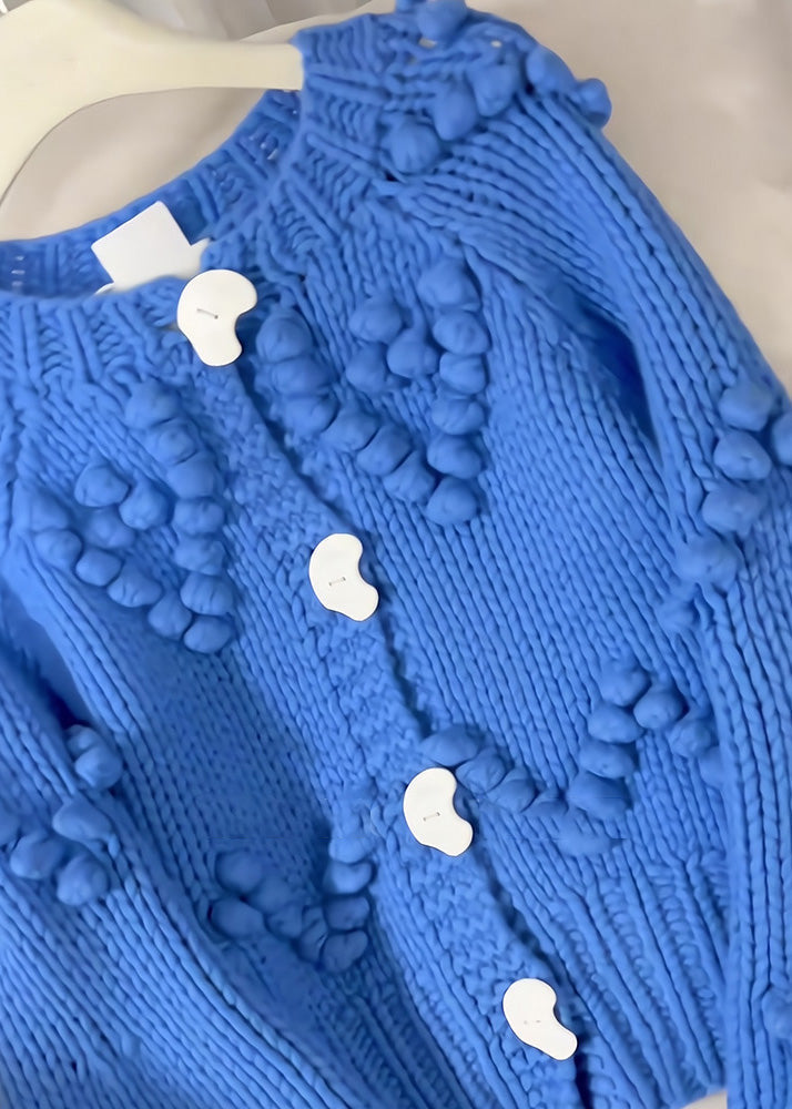 Beautiful Blue O-Neck Button Cotton Knit Cardigan Fall RK012 ABC