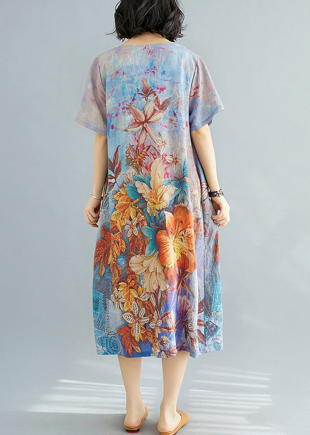 Beautiful Blue O Neck Print Cotton Dresses Summer JH026 MMDM-SDL240717