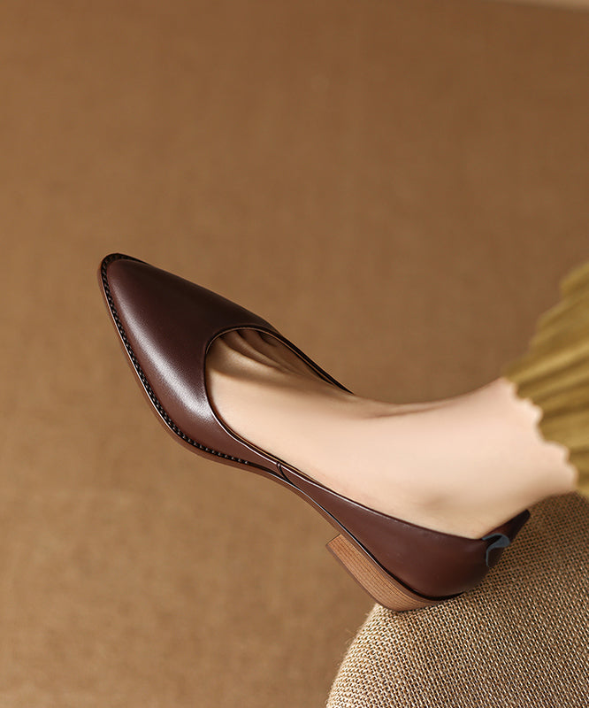 Beautiful Chunky Heel Beige Cowhide Leather Pointed Toe AP1027 shoe-GGX240905
