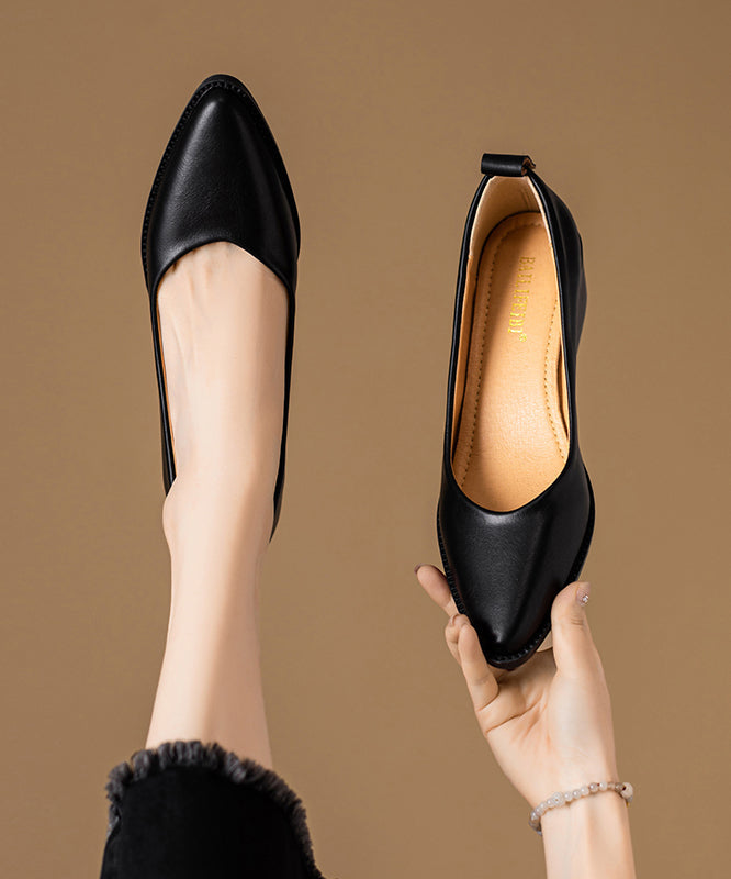 Beautiful Chunky Heel Beige Cowhide Leather Pointed Toe AP1027 shoe-GGX240905