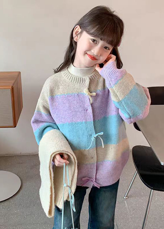 Beautiful Colorblock O-Neck Button Cotton Knit Girls Cardigan Winter WL045 MM-RCTZ-NCGT241120