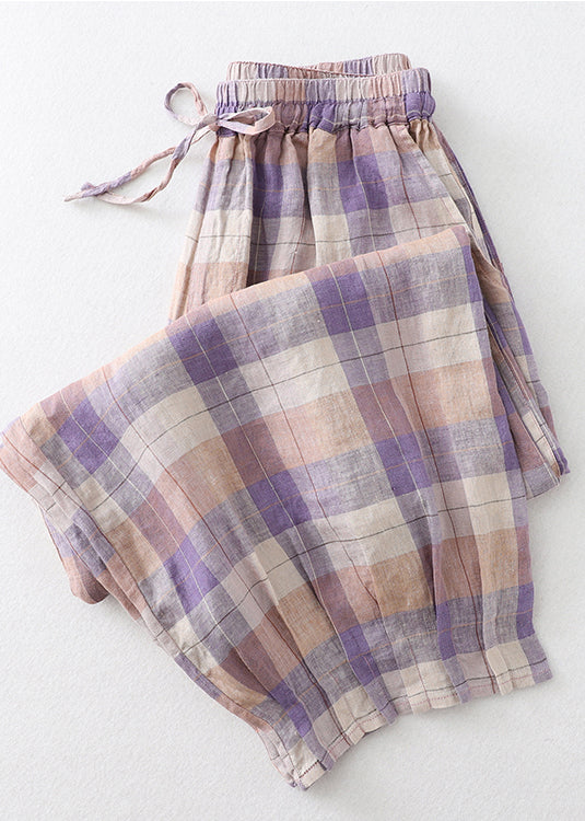 Oversized Linen Beautiful Harem Pants Plaid Colorblock Summer FashionChic