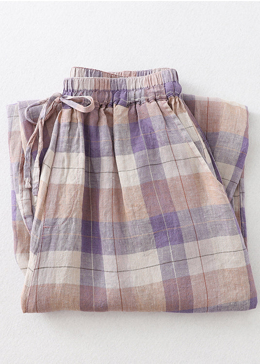 Oversized Linen Beautiful Harem Pants Plaid Colorblock Summer FashionChic