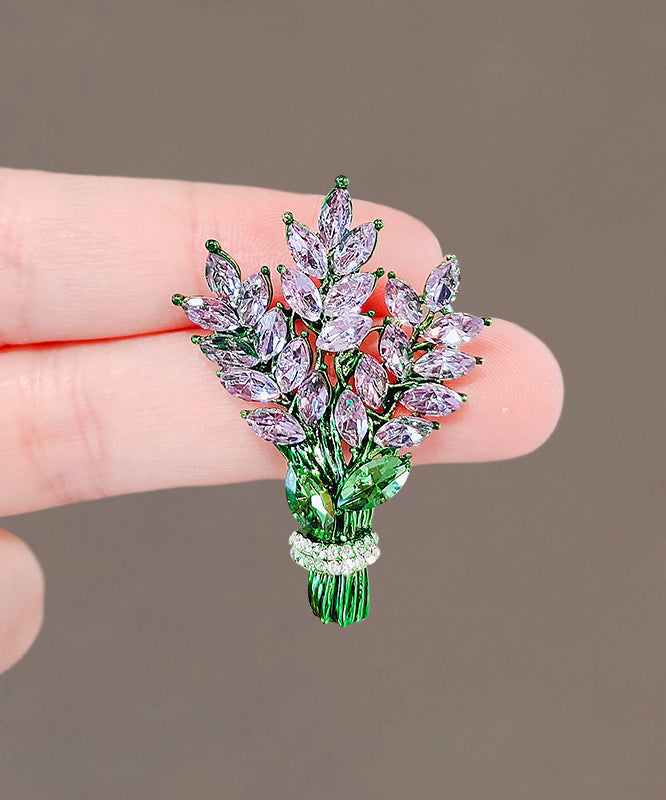 Beautiful Green Alloy Crystal Lavender Brooches QQ048 JEW-BRO240811