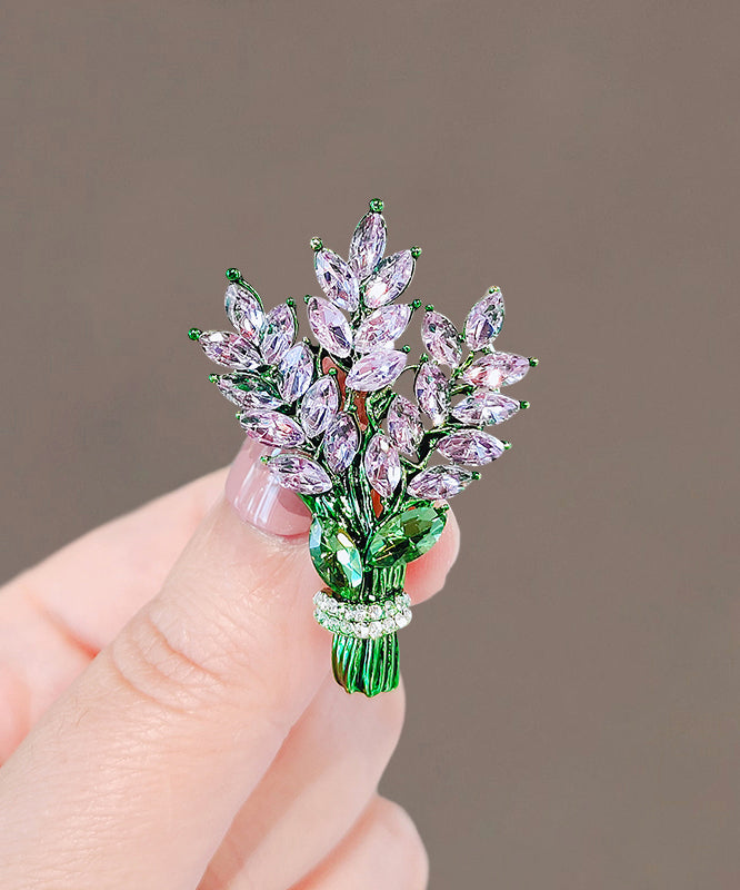 Beautiful Green Alloy Crystal Lavender Brooches QQ048 JEW-BRO240811