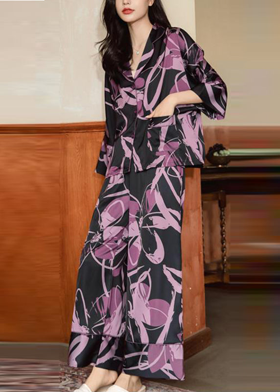 Beautiful Khaki Peter Pan Collar Print Ice Silk Two Piece Set Spring XS1034 Ada Fashion